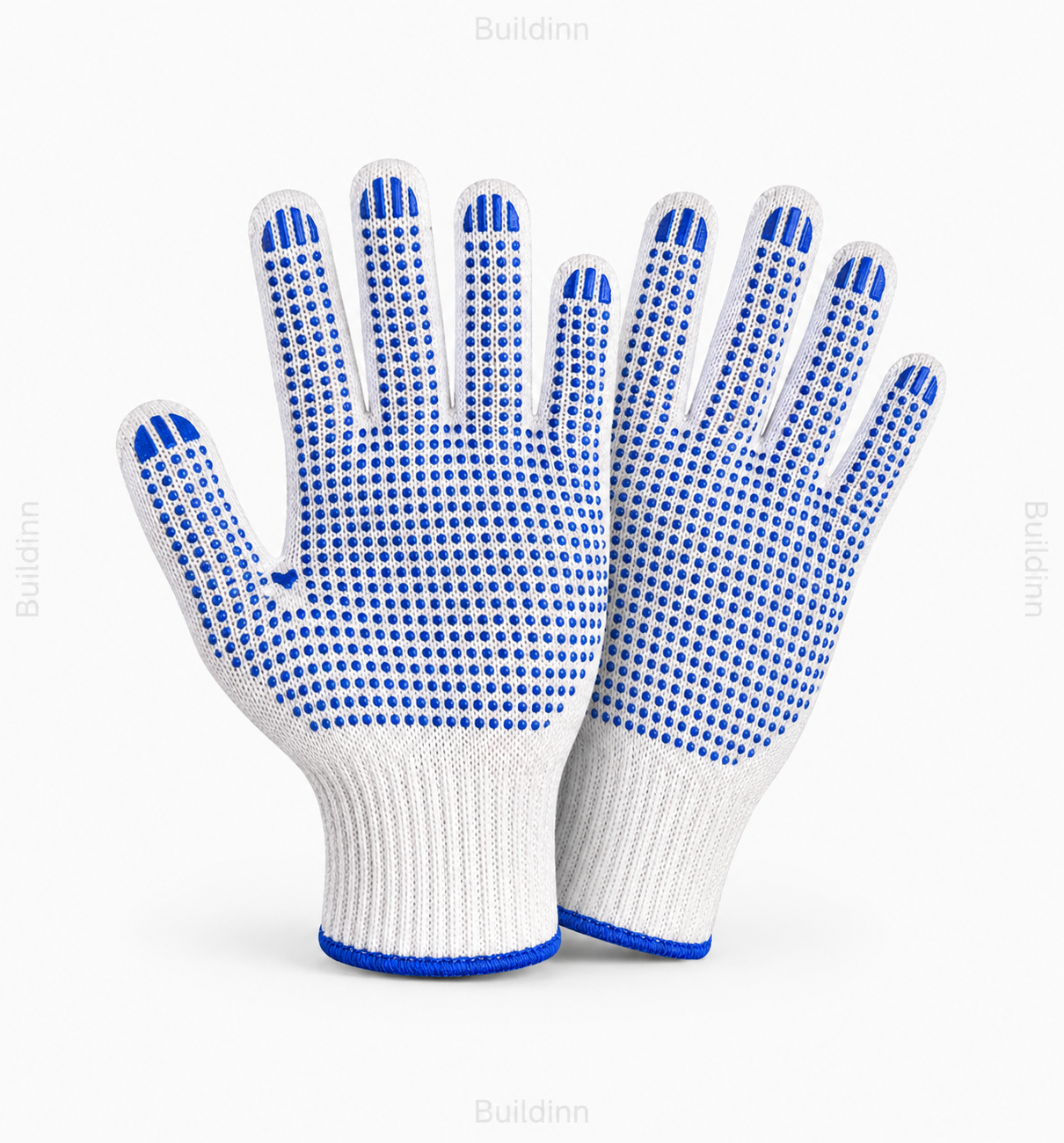 Cotton Dotted Safety Gloves White Blue PVC Grip Gloves for Construction Work