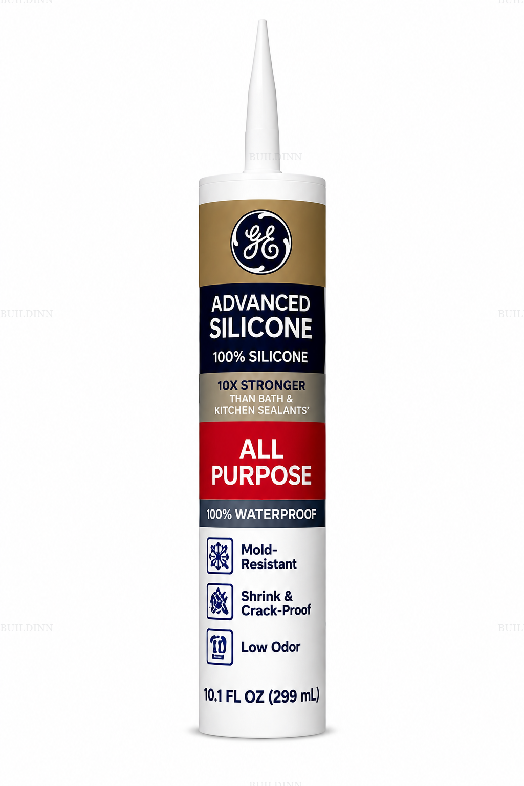 GE Advanced Silicone All Purpose Sealant White 299ml | 100% Waterproof Silicone Caulk