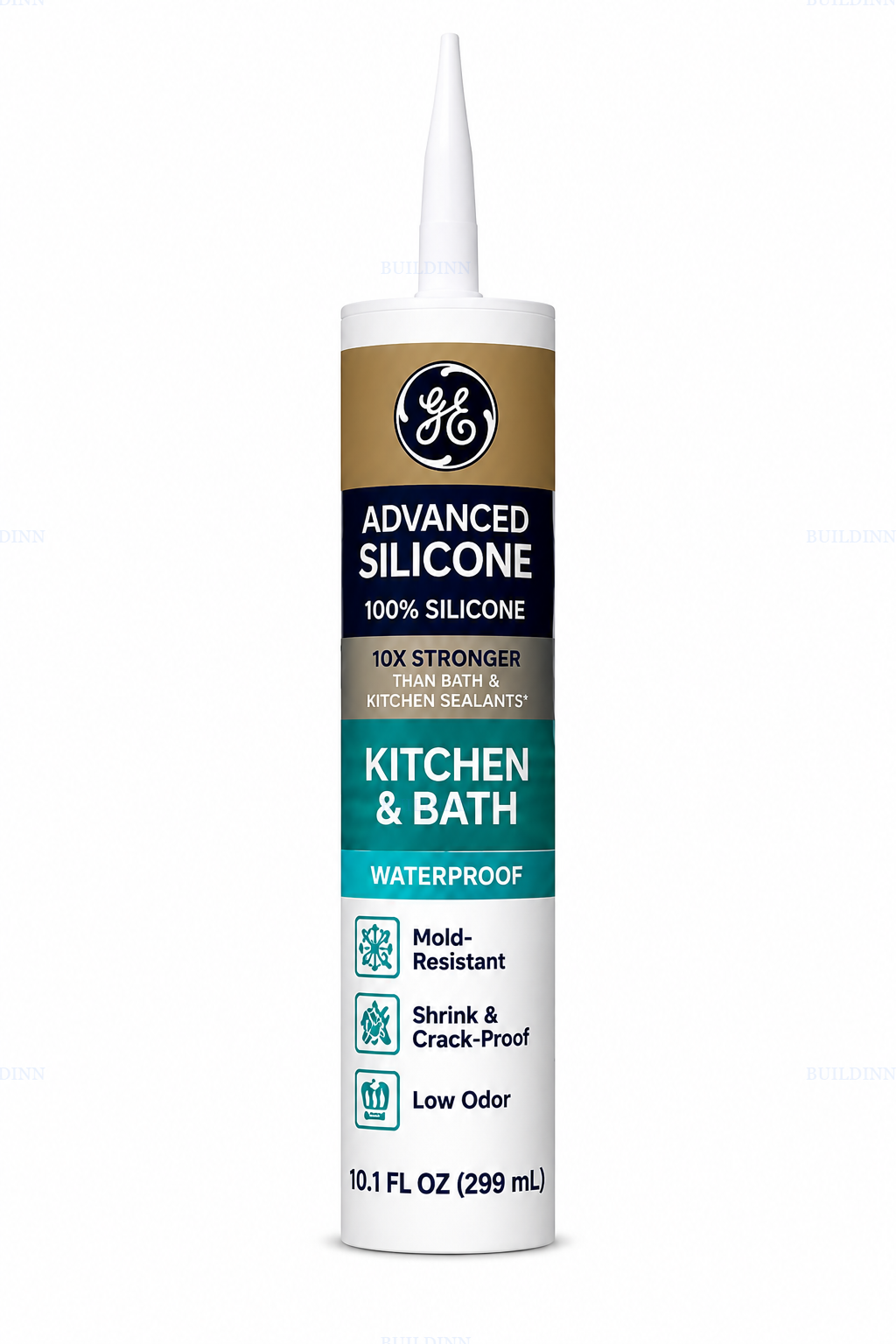 GE Advanced Silicone Kitchen & Bath 100% Silicone Sealant 299ml | Waterproof Mould Resistant Bathroom & Kitchen Silicone Caulk