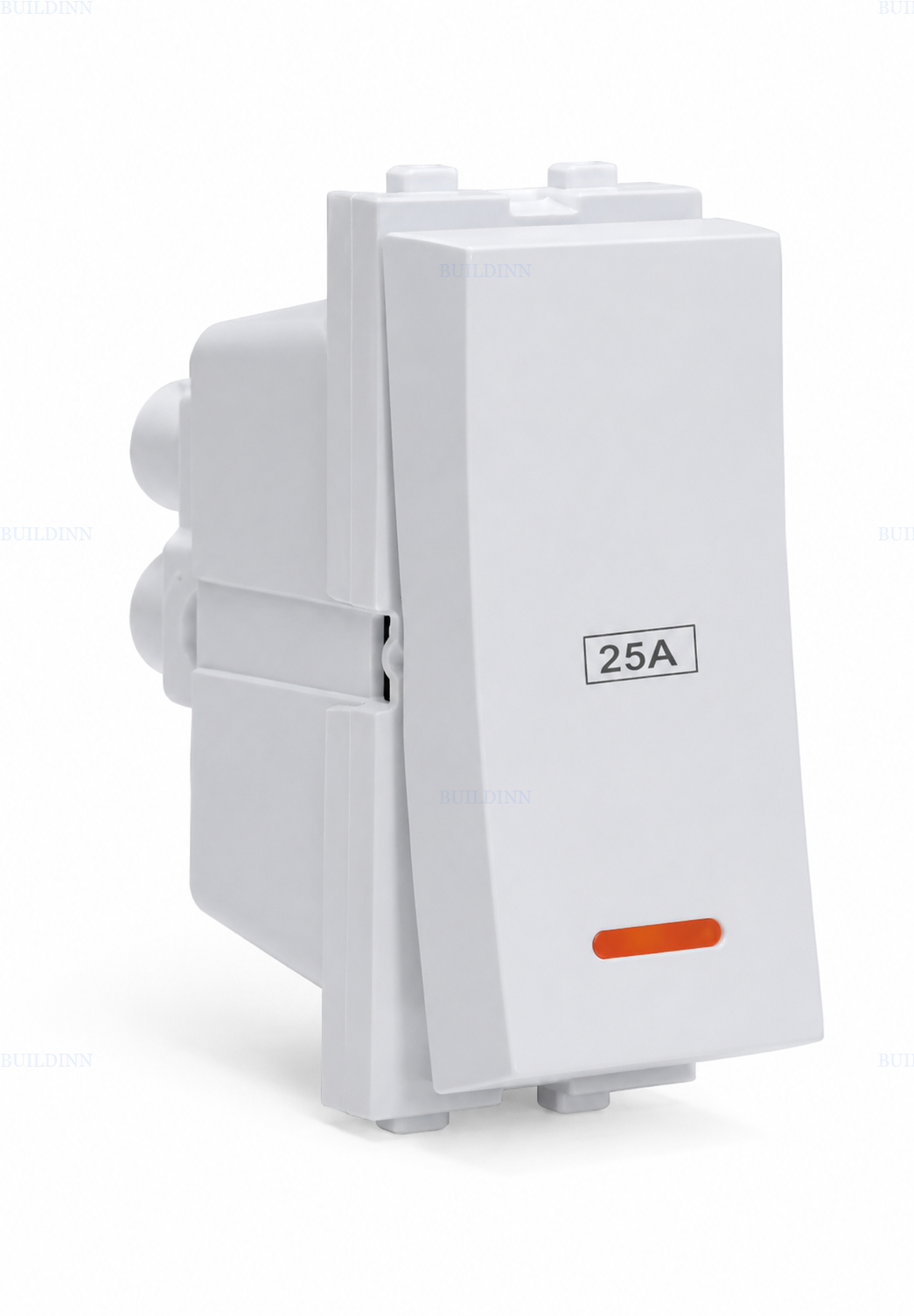 Maru 25A Double-Pole Modular Switch with Indicator – White