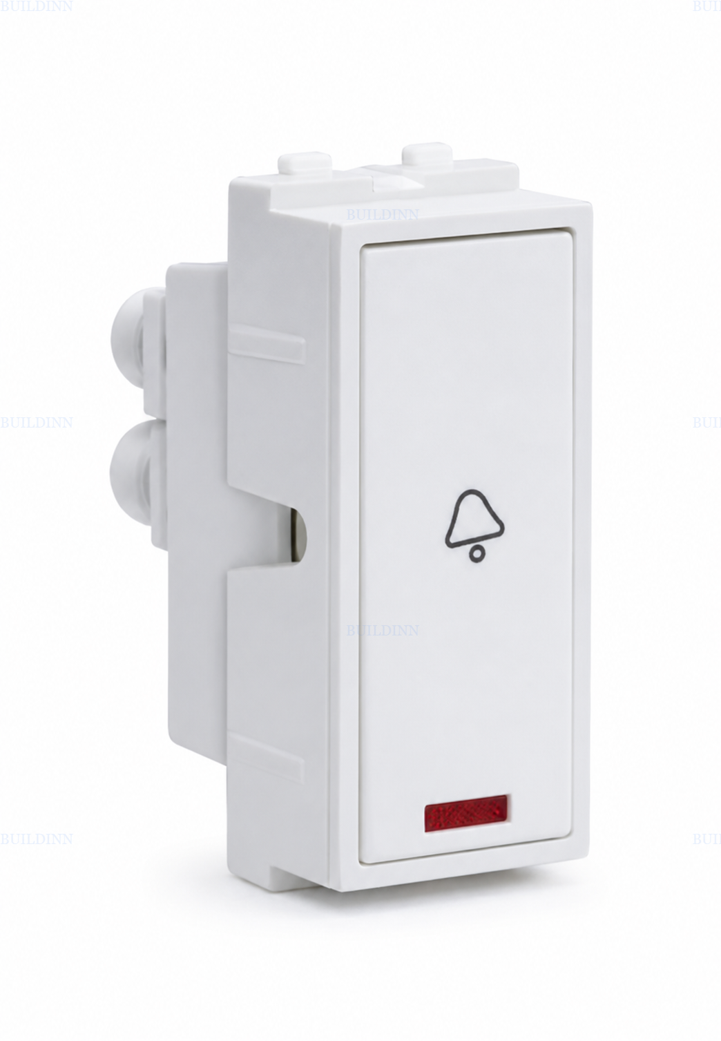 Maru Mozac 6A Bell Push Modular Switch with Indicator – 1M, White