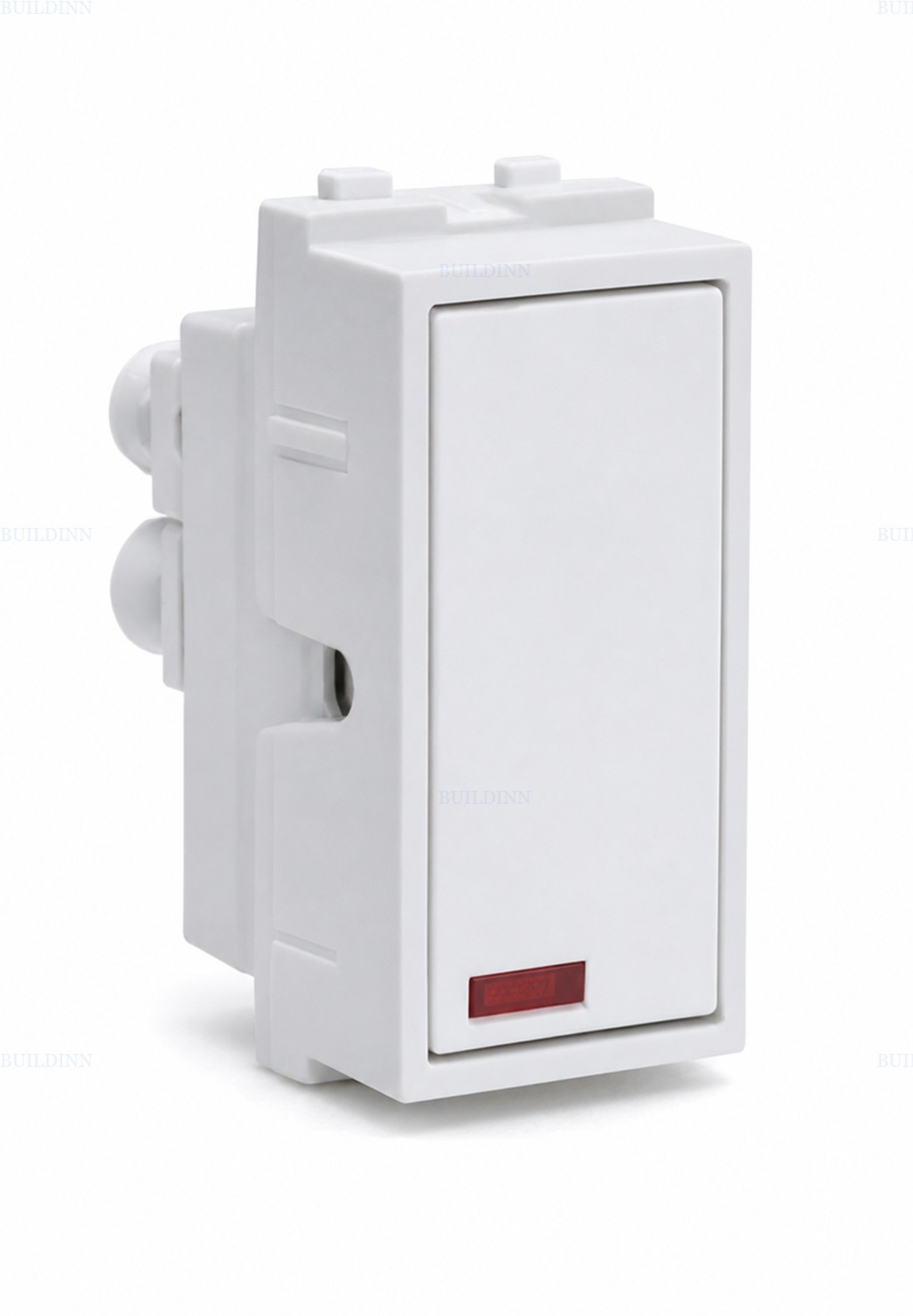 Maru Mozac MT-7004 6A 1-Way Modular Switch with Red Indicator – 1M, White