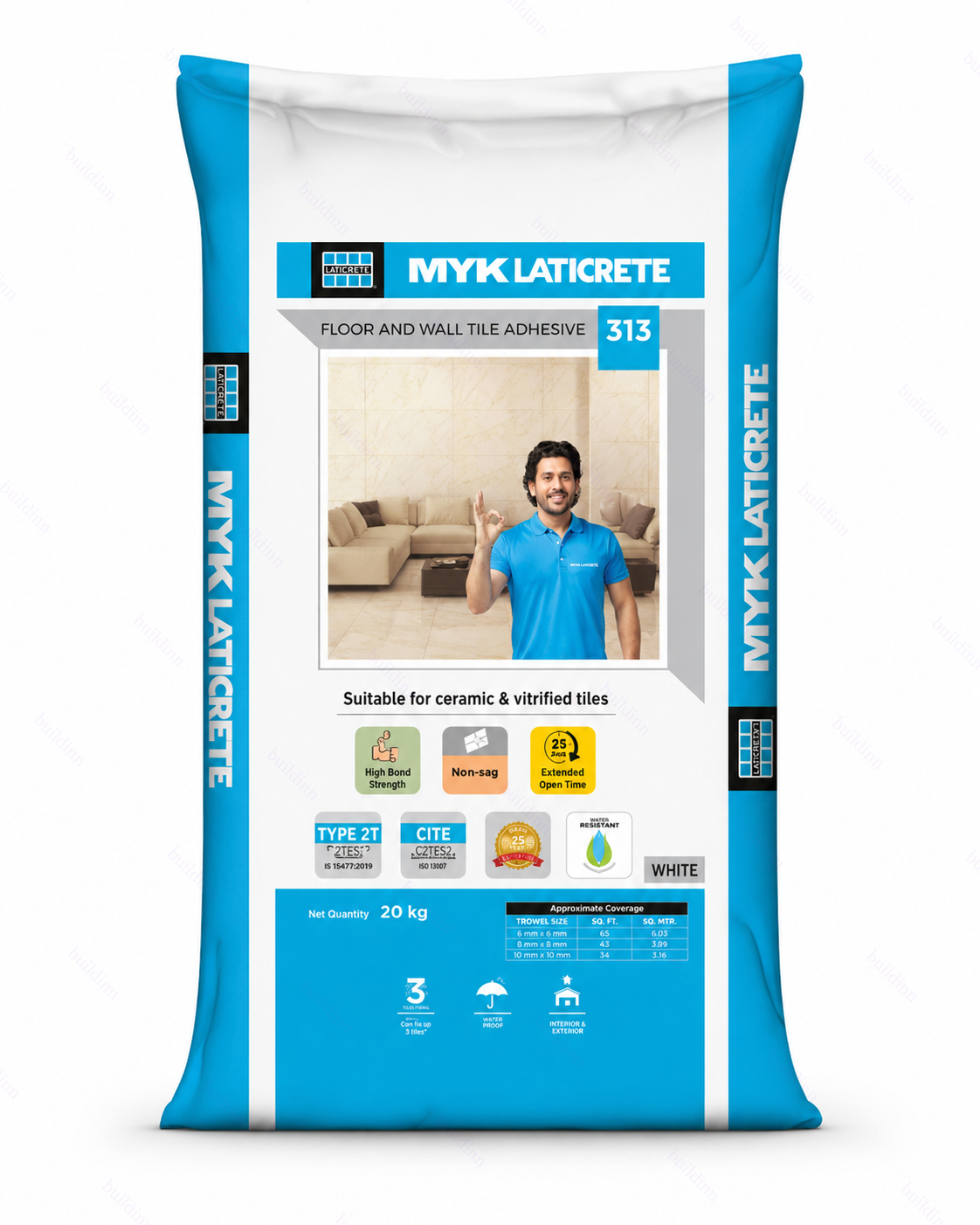 MYK Laticrete 313 Tile Adhesive White 20kg for Ceramic & Vitrified Tiles