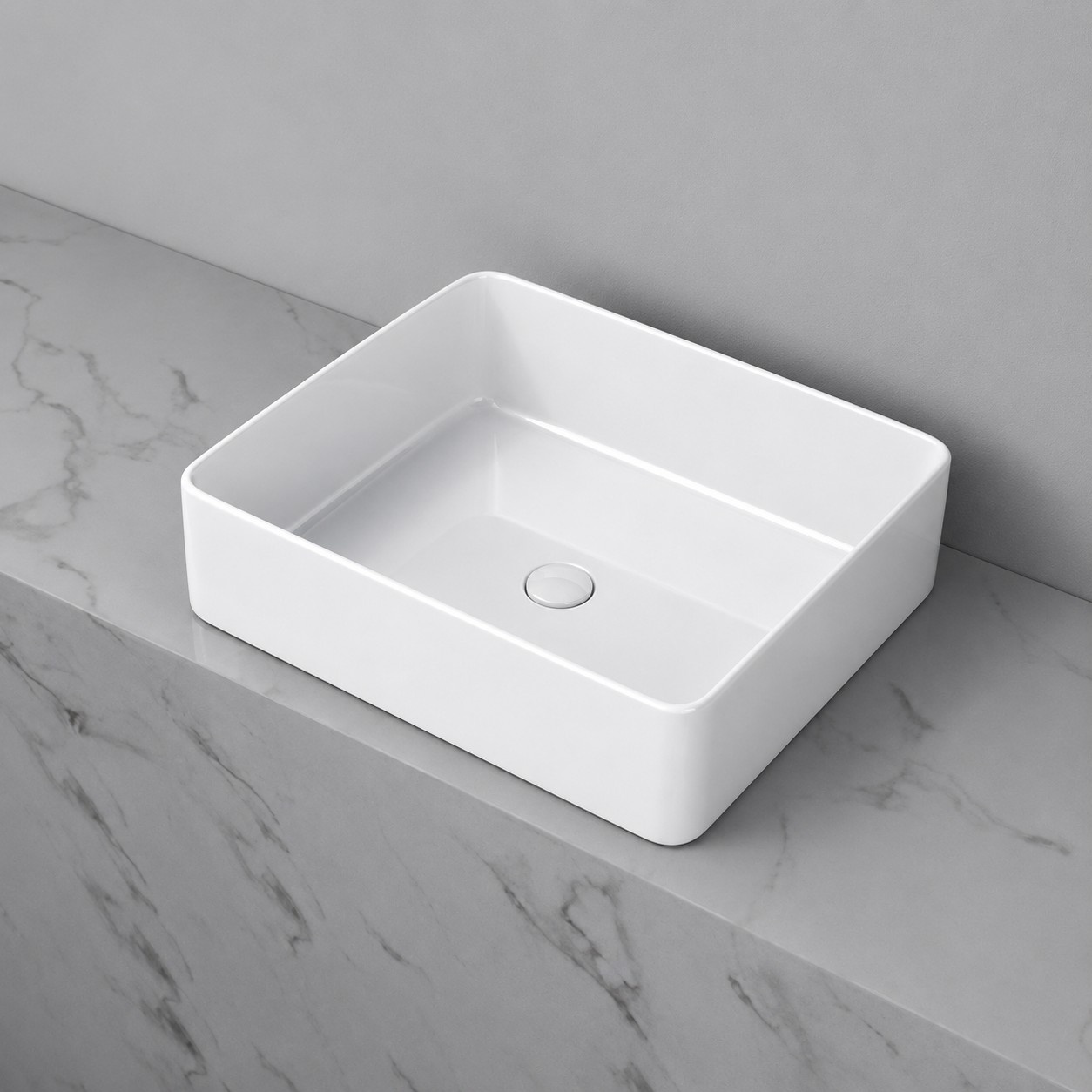 Premium Rectangular Countertop Ceramic Wash Basin | Modern Table Top Bathroom Sink | Gloss White Finish